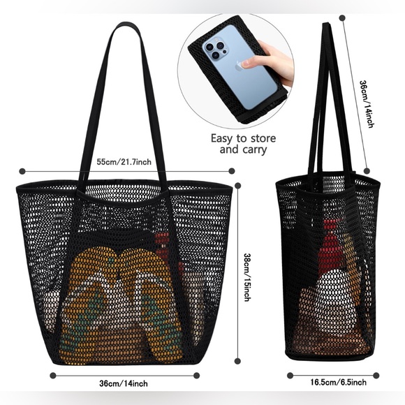 Mesh Large Tote-Black - Picture 3 of 6
